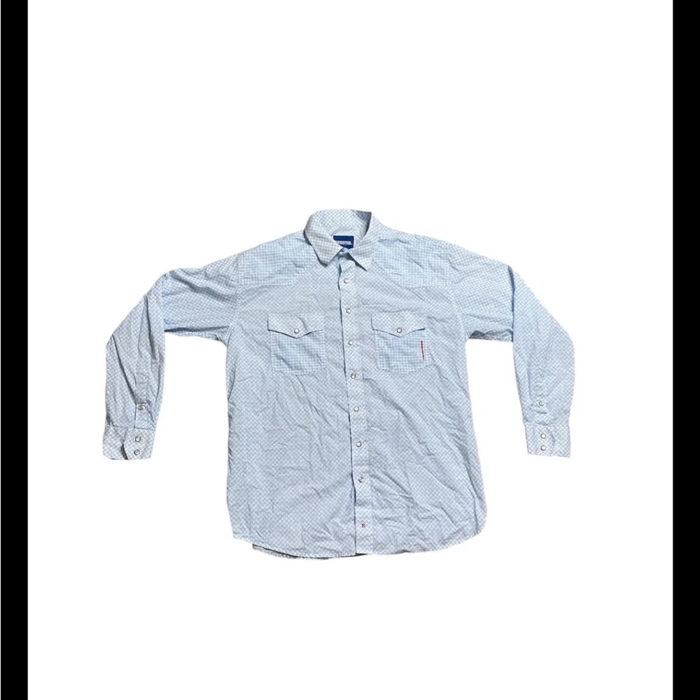 Resistol Men’s Size L Western Pearl Snap Shirt Long Sleeve White And Blue